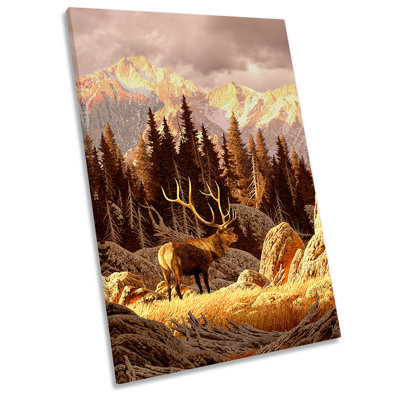 Deer Stag Illustration Picture - Wrapped Canvas Print