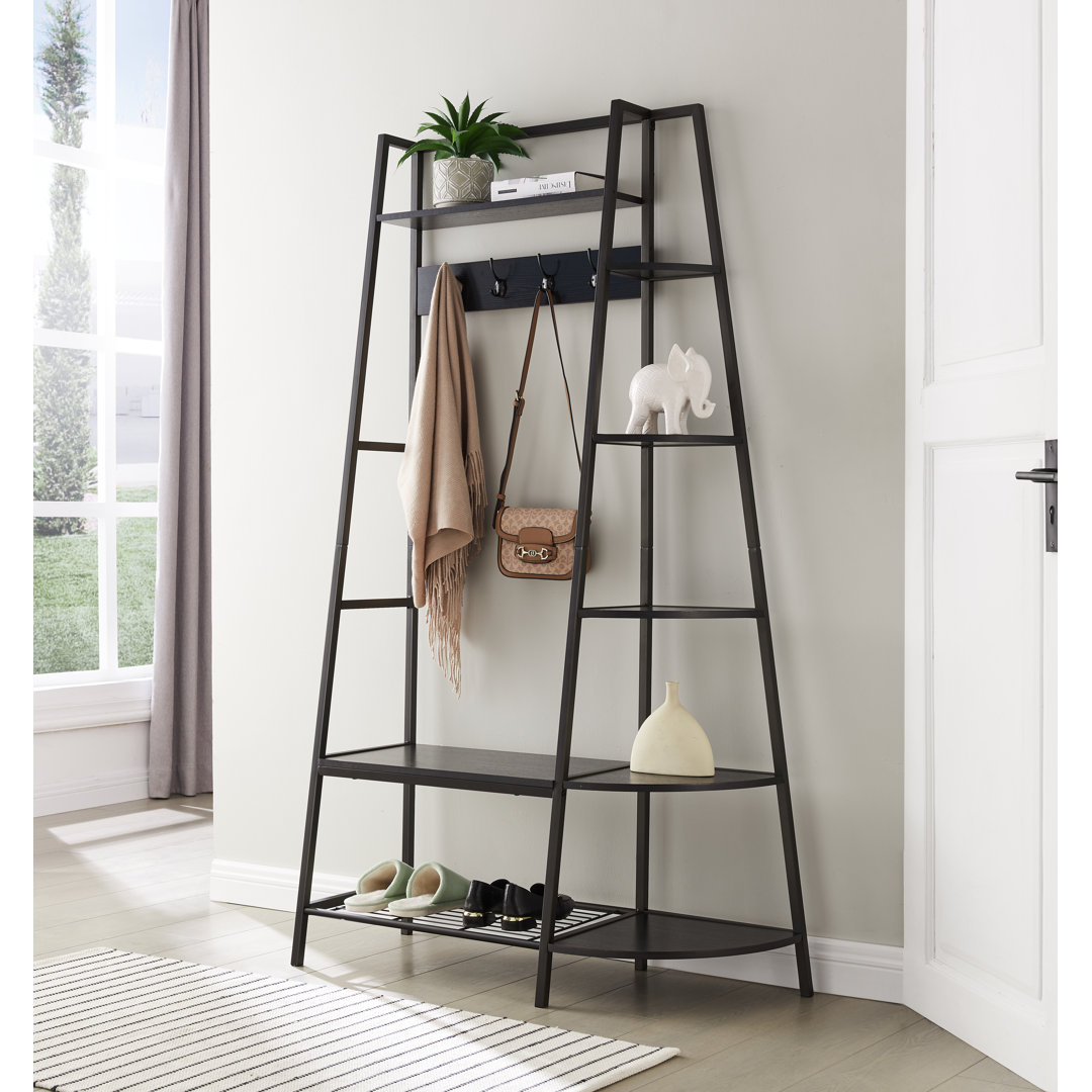 Hall Tree with Storage Bench and Shelf - Entryway Bench with Shoe Storage Hooks and Coat Rack Stand with Shelf - 5 Side Corner Wood Shelves for Home Decor InRoom Designs
