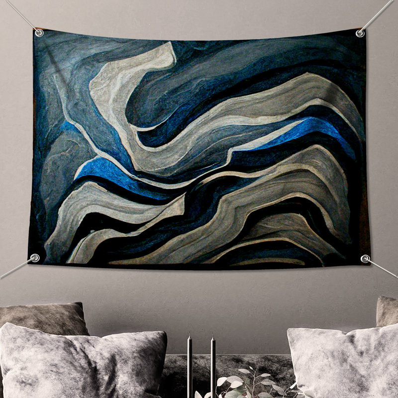 Tapisserie murale abstraite - art mural, H 68 po x l 80 po avec 4 œillets