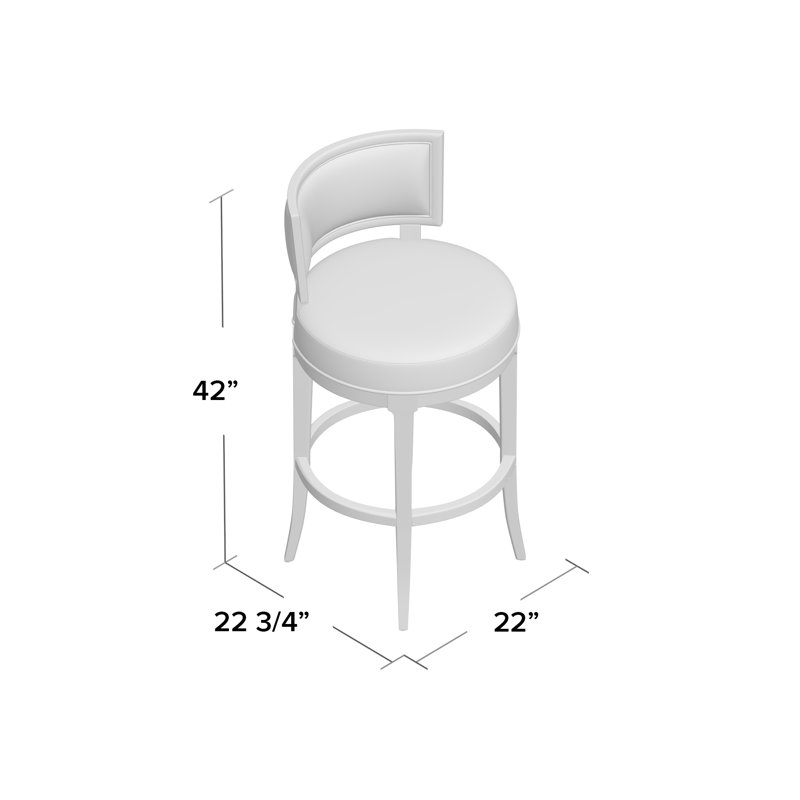 White and Brown Wood Swivel Bar Stool with Upholstered Seat