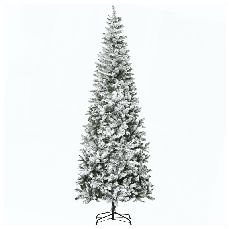 Unlit Snow-Flocked Slim Pine Artificial Christmas Tree With Realistic Branches And 1084 Tips