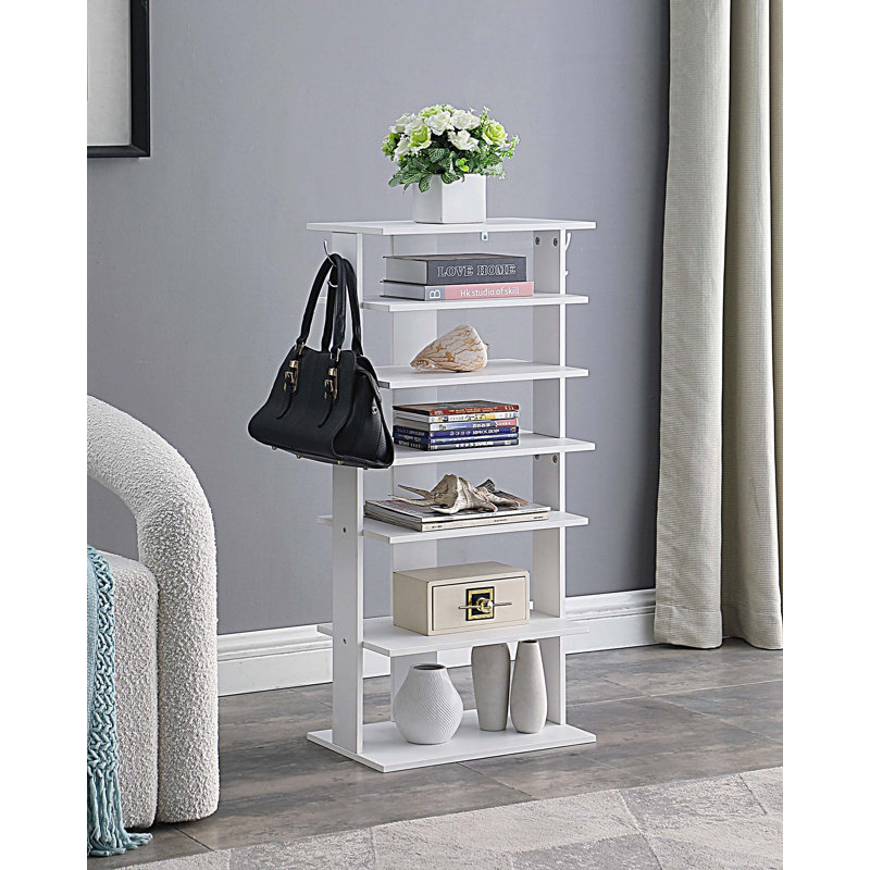 Rangement à chaussures à 7 niveaux avec crochets, étagère à chaussures d'entrée pour chaussures, Blanc