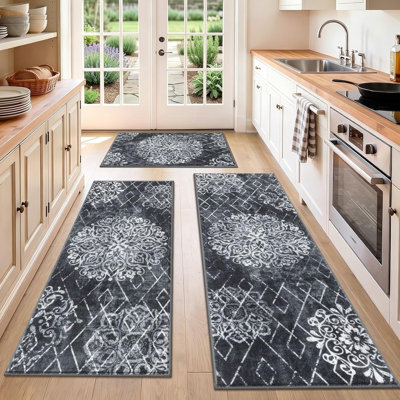 Tapis de cuisine antidérapant lavable et rétro Boho (ensemble de 3)