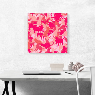 " Light Pink Camo Camouflage Cat Kitten Pattern " Painting Print