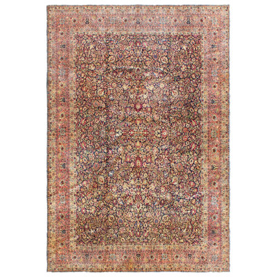 Tapis formel antique rectangulaire unique de 10 pi 10 po x 13 pi 3 po années 1920