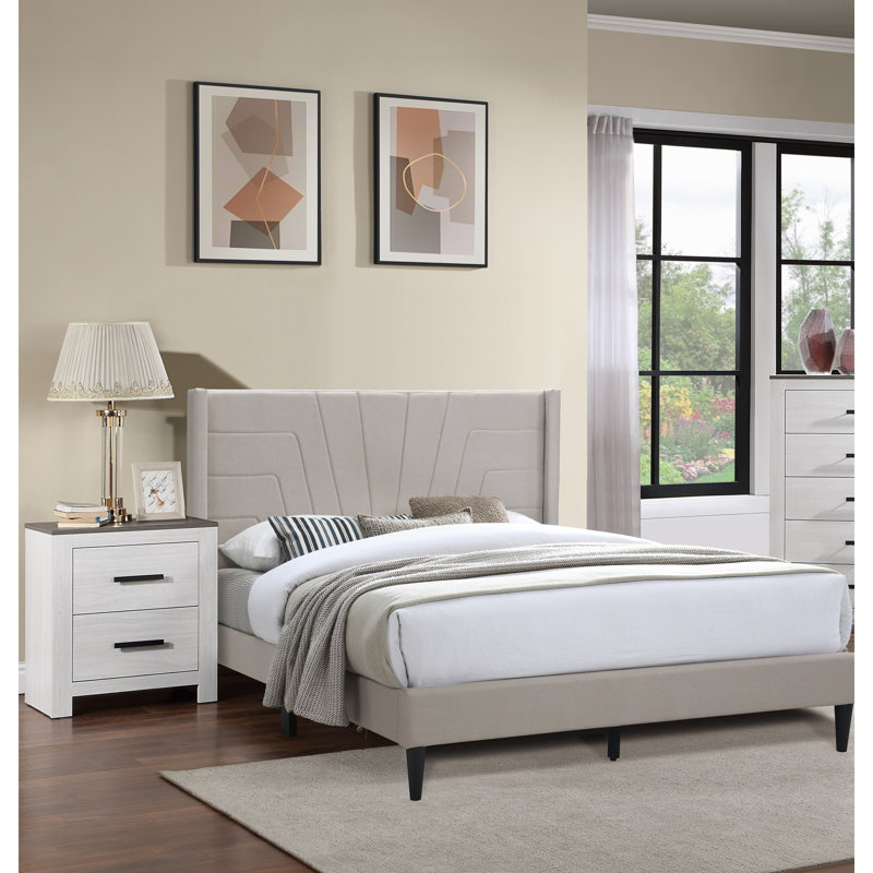 Lit plateforme pour grand lit avec tête de lit en toile de jute brune, tête de lit tapissier moderne en tissu brun