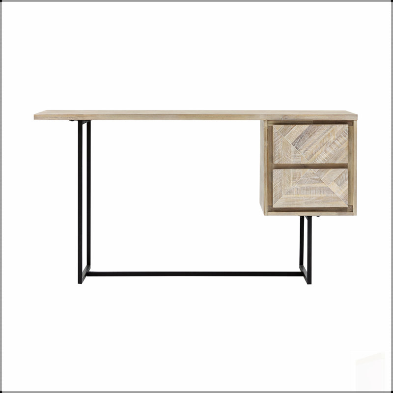 Bureau en bois d'acacia à 2 tiroirs avec rangement spacieux Yaluna, parfait pour les bureaux à la maison modernes et élégants