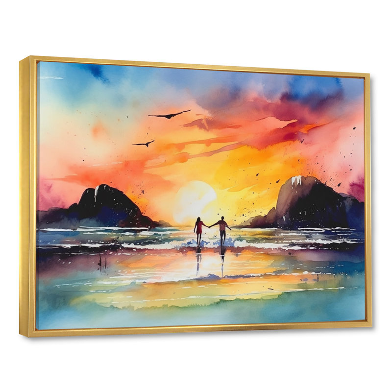 Honeymoon Tropical Paradise I, reproduction d'art sur toile, H 30 po x l 40 po x P 1,5 po, Cadre flottant doré