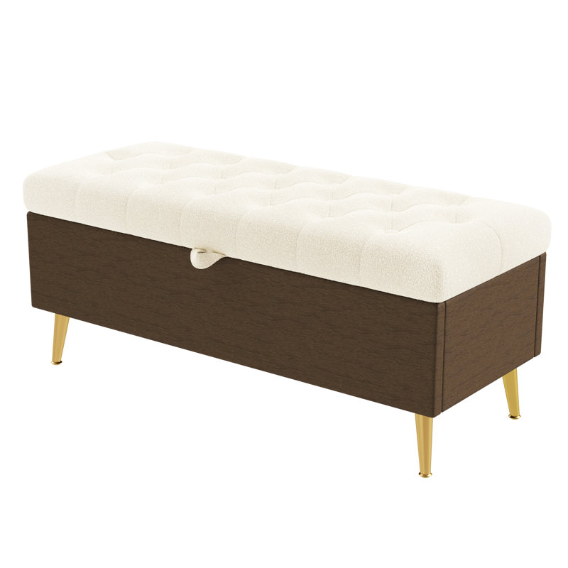 Banc de rangement avec repose-pieds rembourré Milos, Beige