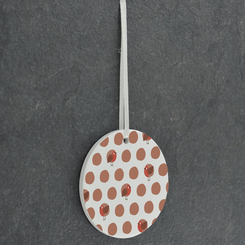 Vivid Squid Wholesale Robin Polka Dot Pattern Circle Shaped Ceramic Ornament