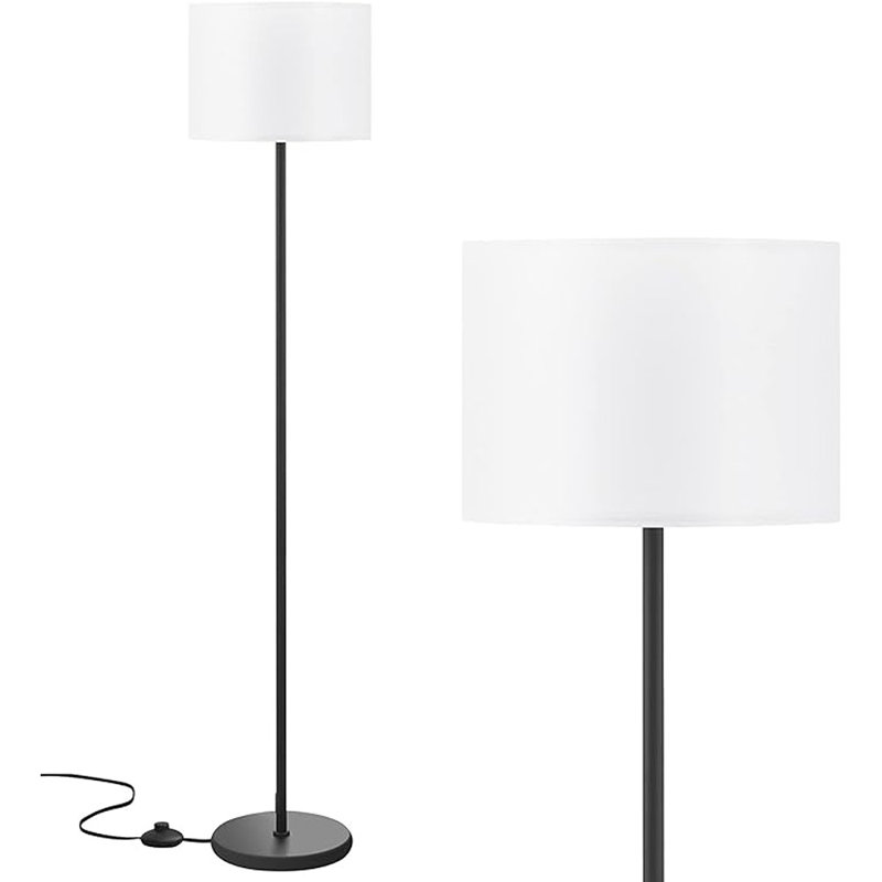 Lampe sur pied moderne de conception simple avec abat-jour blanc, interrupteur à pédale, petites lampes hautes de 60 po pour le salon, la chambre, le bureau, la salle à manger, la cuisine, la lampe noire (sans ampoule)