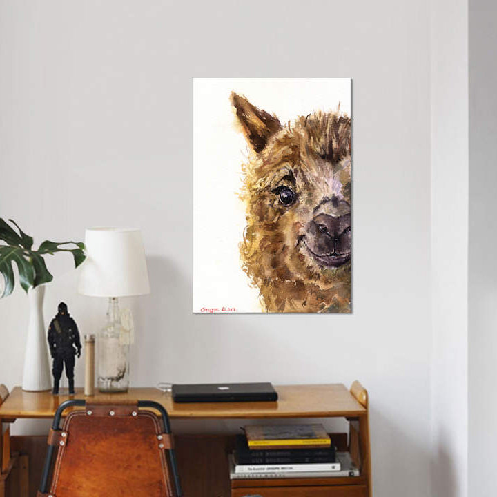 Reproduction de lama sur toile, H 12 po x l 8 po x P 0,75 po, Toile tendue, Pas de tapis