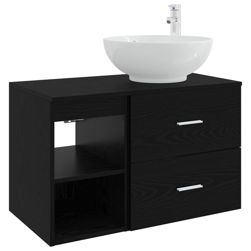 Vanity & Mirror Set, Black Oak