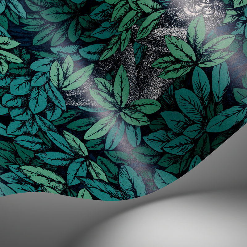 Foglie e Scimmie Floral Wallpaper Roll, Viridian