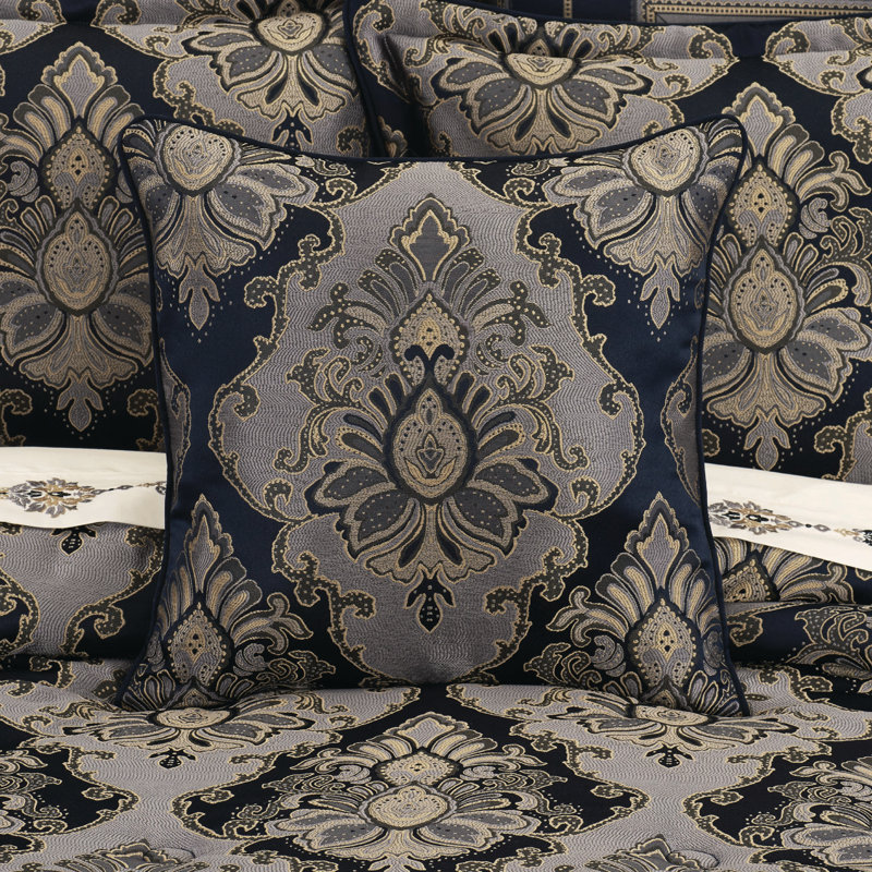 Coussin décoratif carré Bradley, Carré 20 po,  Bleu marine damassé 2