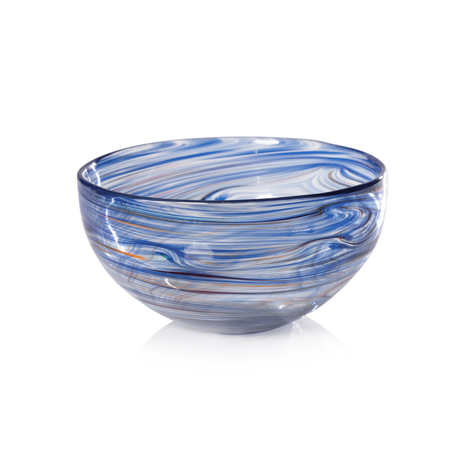 Glass Serving Bowl, 8", Multi Blue