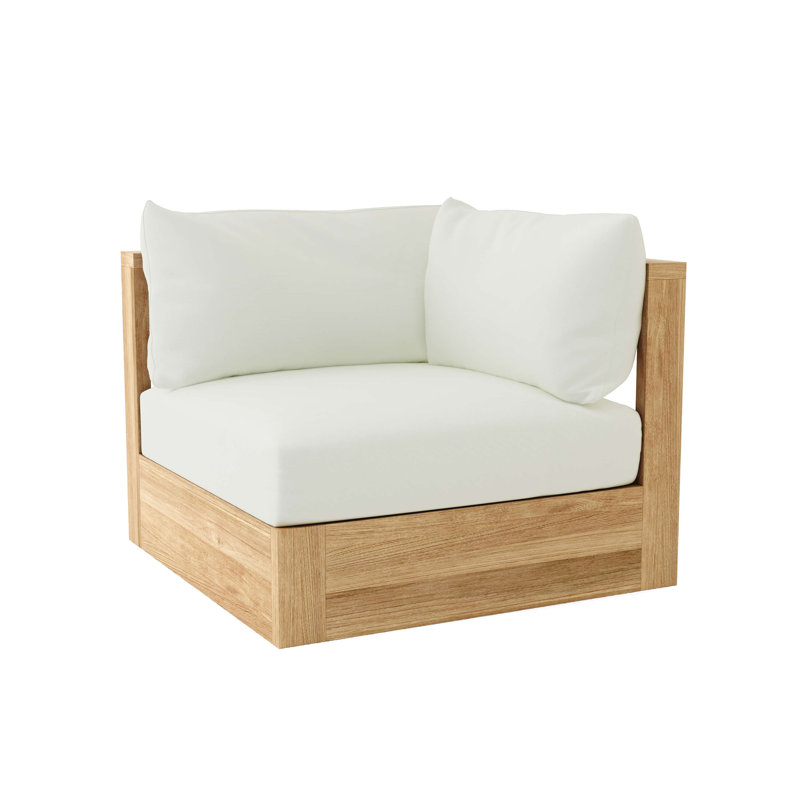 Teak Corner Patio Sofa with Off-White Sunbrella Cushions