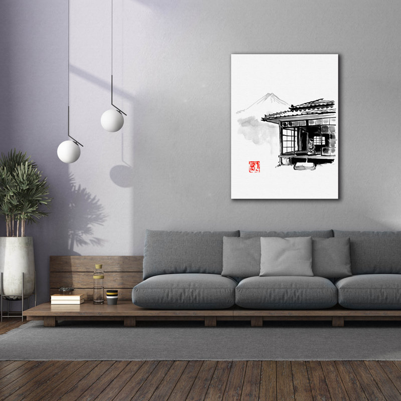 «Geisha Living At The Fuji» par Pechane, art mural sur toile, H 54 po x l 40 po x P 1,5 po