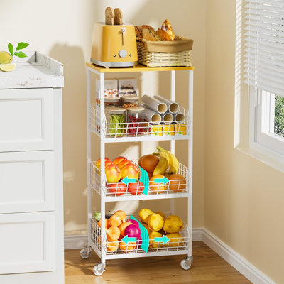 4-Tier Rolling Kitchen Storage Cart With Locking Wheels And Dividers, Multipurpose Organizer Rack For Fruits, Vegetables, Snacks, And Coffee Station