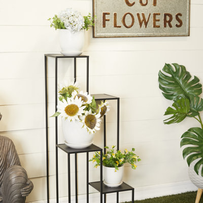 Milomir 3 Piece Porcelain Ceramic Geometric Indoor Outdoor Planter with Attached Saucer Set