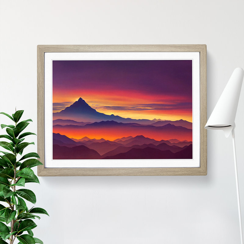 Great Mountain Sunset - Single Picture Frame Print, 46cm H x 64cm W x 2cm D, Oak Framed
