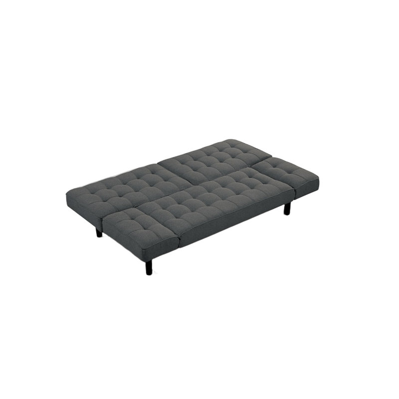 Futon-lit gris foncé avec siège et dossier capitonnés en biscuit - Accoudoirs réglables, canapé convertible pour le salon, design multifonctionnel contemporain