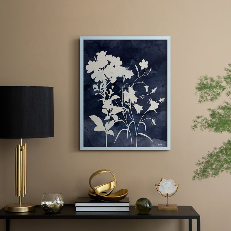 Indigo Botanical II, reproduction encadrée revisitée - bois massif, Bleu, H 11 po x l 9 po