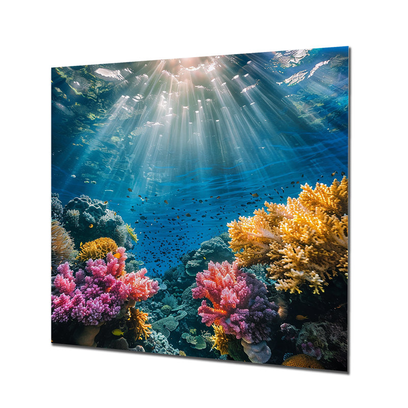 «God Rays in Deep Ocean» - art mural corail sous l'eau, H 36 po x l 36 po, Sans cadre