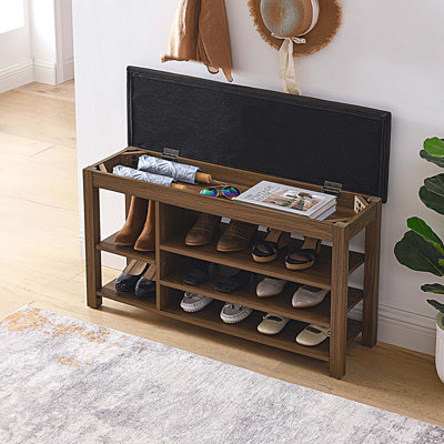 Bancs à chaussures en bois avec rangement rabattable et tablettes ouvertes