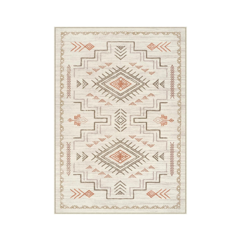 Tapis de style bohémien beige en terre cuite tribal pour cuisine de salon 5 pi x 7 pi
