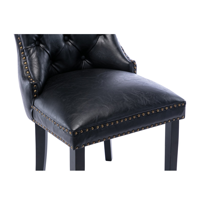 Modern Upholstered Faux Leather Dining Chairs Set Of 2 Mid Century Dining Room Chairs Tufted Ring Back Kitchen Dining Chairs Comfortable Side Chairs With Nail Head Trim