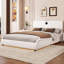 Lit double en similicuir blanc avec lumières à DEL, coussin moelleux pour la tête de lit, haut-parleurs, cuir moderne sans sommier, lumières pour une chambre à coucher, tête de lit épaisse, ressort,-149781603-149781600