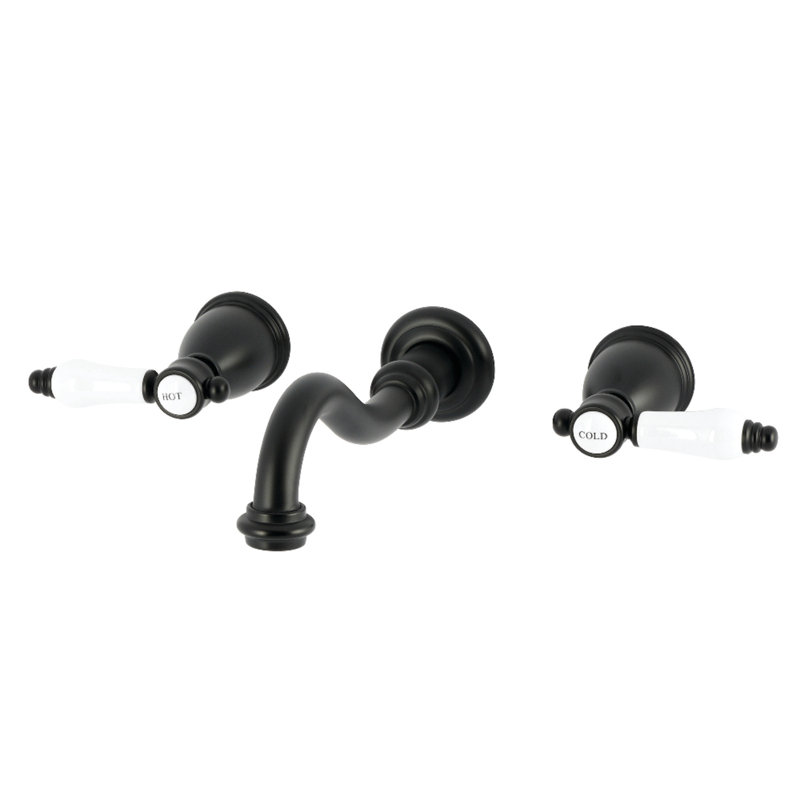Kingston Brass Bel-Air Double-Handle 3-Hole Wall Mount Bathroom Faucet, Matte Black