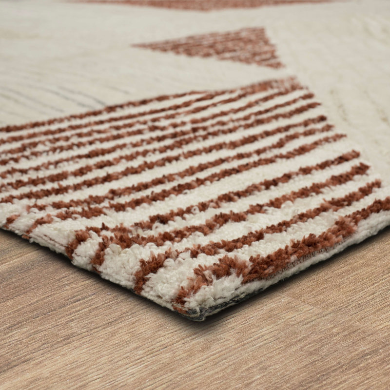 Red and Beige Geometric Synthetic Rectangular Area Rug