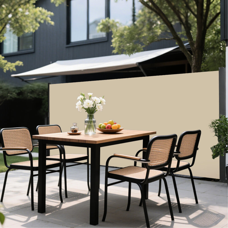 Auvent latéral rétractable, imperméable, intimité pour la cour, le jardin, le balcon, beige, 118 po x 63 po, structure en métal, fonction manuelle et écran de remplissage imperméable, base