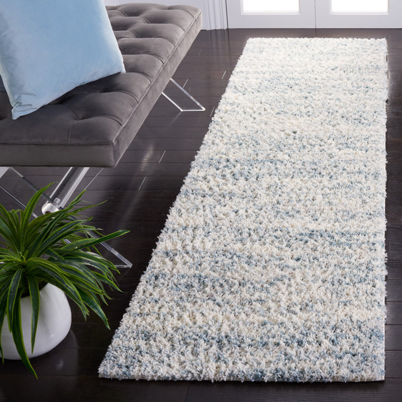 Jeremias Berber Shag 563 Area Rug In Ivory / Light Aqua, Runner 2'3" x 6'