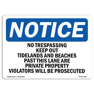 «No Trespassing Keep Out Tidelands and Beaches» - panneau en aluminium 12 x 18