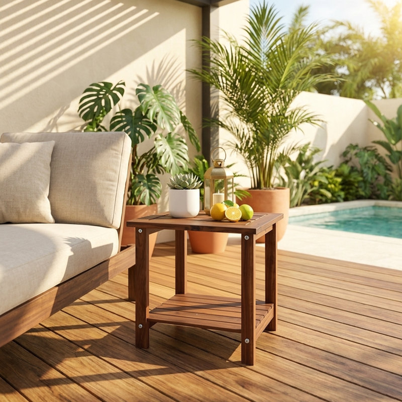 Candrice Rectangular Outdoor Side Table, Brown