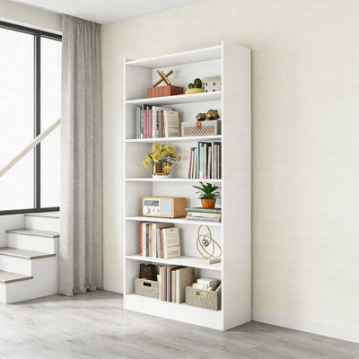 72" Tall Wood Bookcase, 6-Tier Freestanding Bookshelf With Deep Open Storage Shelves