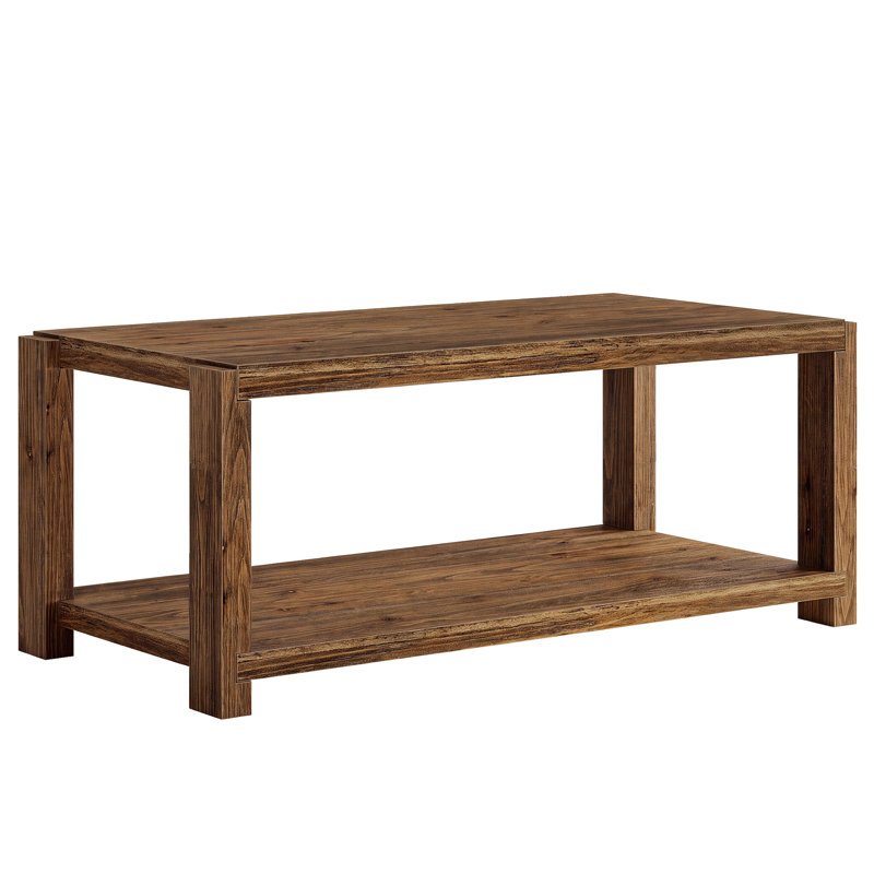 Table basse 39,5 "carrée avec rangement à 2 niveaux pour le salon, Marron clair