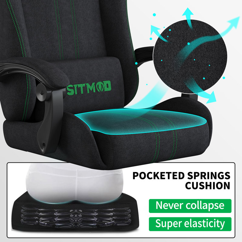 Latitude Run® Fabric Gaming Chair, High Back Ergonomic Gamer Chair for Adult,, Black