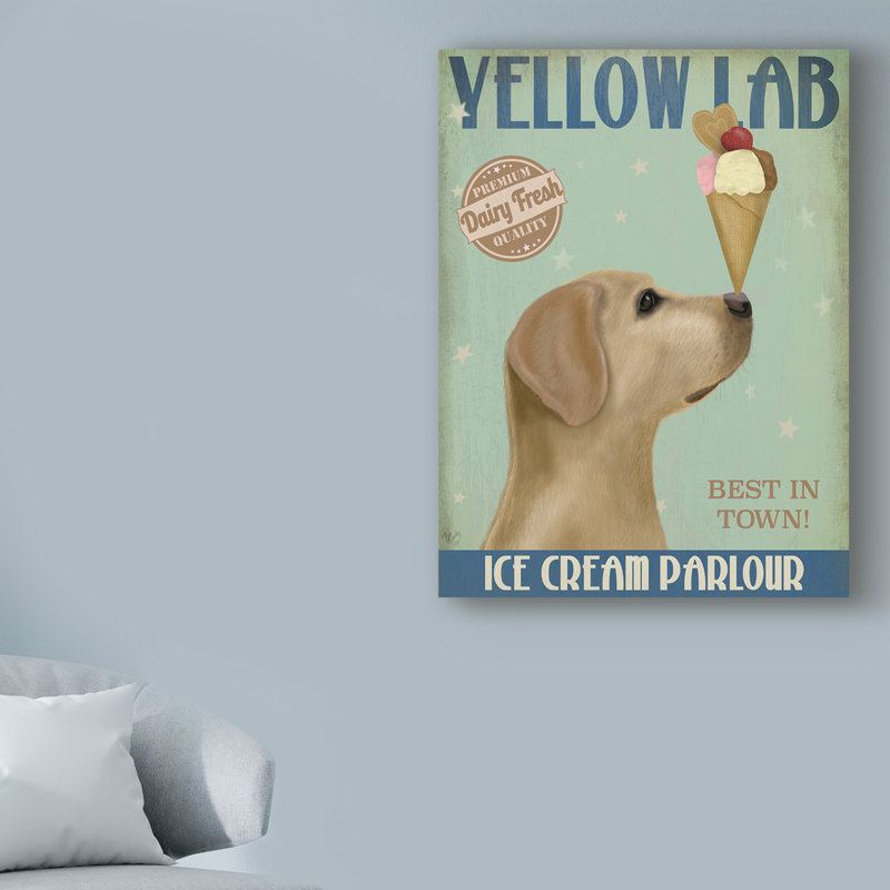 « yellow labrador ice crème », reproduction d’impression sur toile tendue, H 24 po x l 18 po x P 2 po