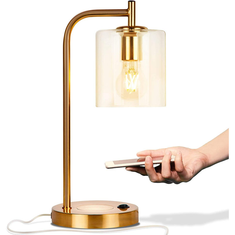 Elizabeth Brass and Glass 16" Desk Lamp with USB and Wireless Charging