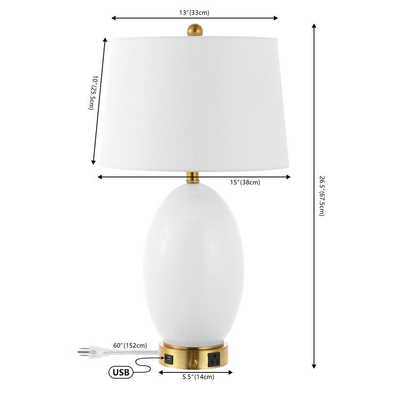 Tuscola Glass USB Table Lamp, White/Brass Gold