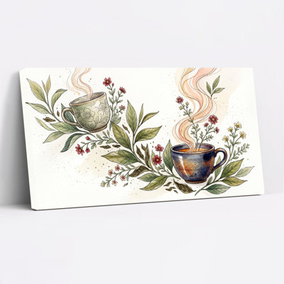 Ensemble de 1 tableau sur toile à motif de tasses à thé fleuries