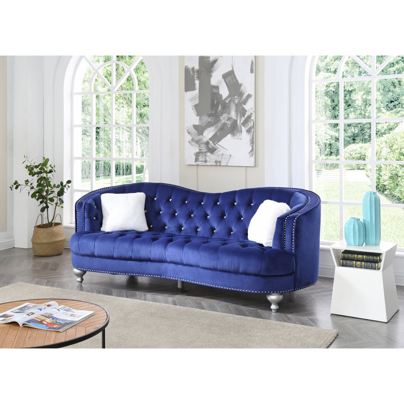 Ernst Recessed Arm Curved Loveseat, Blue, 35"H x 90"W x 37"D