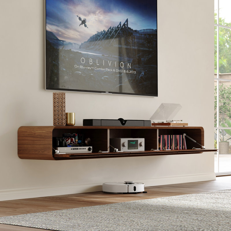 Randalstown Floating TV Stand, Entertainment Center with 4 Drawers, Solid Wood, Fully-Assembled, Dark Brown, 78.74''