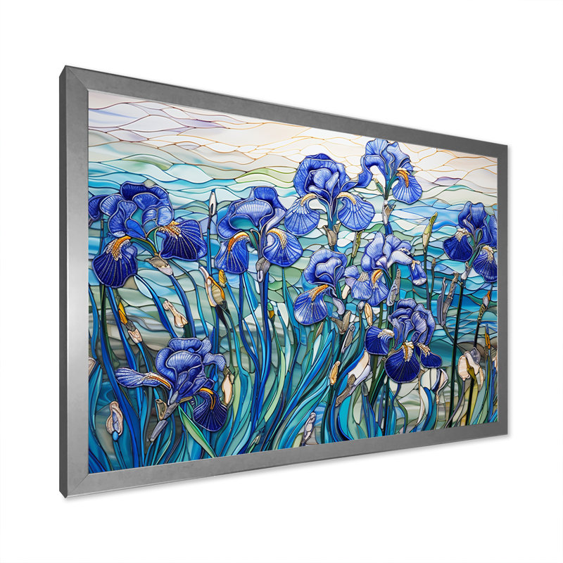 «Blue Iris Radiance» par The Lake, impression sur toile, H 34 po x l 44 po x P 1,5 po, Cadre simple argenté