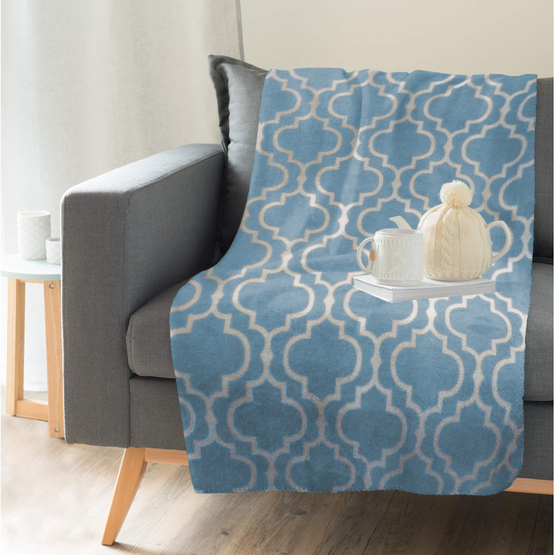Jeté en flanelle à motif de treillis , Bleu, H 60 po x l 50 po