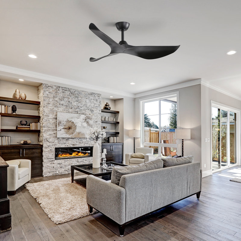 52" 3 -ABS-Blade Propeller Modern Ceiling Fans with Remote Control, Black
